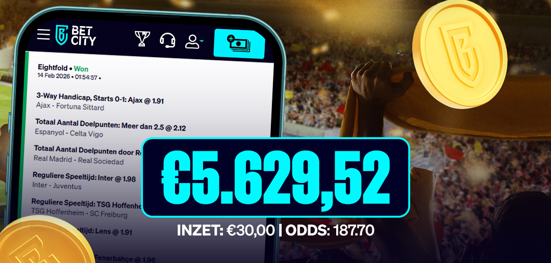 Big Win: €5.629,52 met acht rake weddenschappen